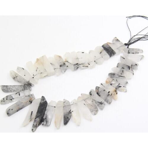 15.5 "strand Natural Black Rutilated Quartz Top Drilled Slice Loose Beads,Raw Crystal Stone Slab Pendant Necklace Jewelry Making