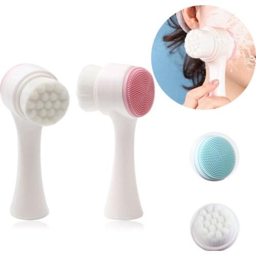 3D Double Side Silicone Face Cleanser Brush Portable Face Cleaning Massage Exfoliating Blackhead Facial Massage Washing Product