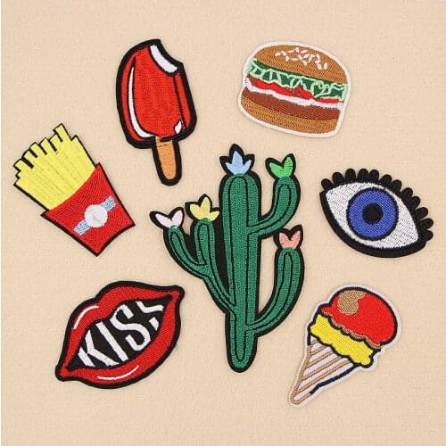 50pcs/lot Small Embroidery Patch Letter Eye Lip Cactus Chip Clothing Decoration Sewing Accessory Diy Iron Heat Transfer Applique