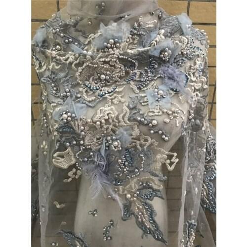 African tulle Lace Fabric With beads ZH-218686 latest Latest Fabric High Quality Lace for Dress