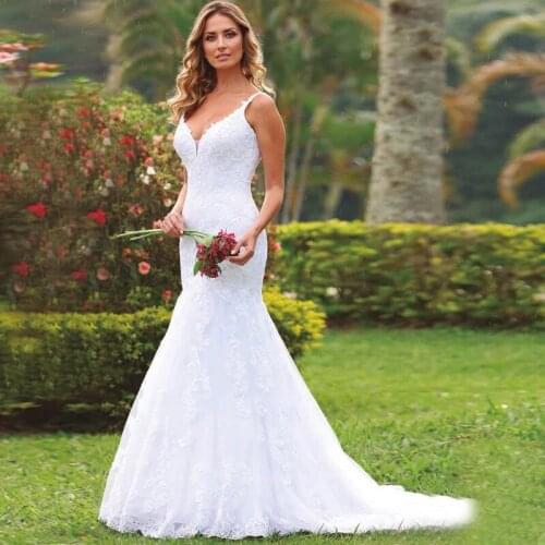 African Wedding Dresses Mermaid for Women Bride 2021 Lace Appliuque Pearls Boho Bride Gowns Marriage Dress Vestidos De Noiva