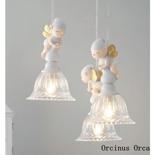 American white butterfly fairy chandelier Girl Bedroom childrens room lamp cartoon creative led resin doll Chandelier