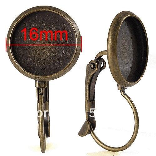 Free ship!!! EP0101 200piece Antique bronze 16mm Round Cabochon Setting Leverback Hook Stud Earing blanks
