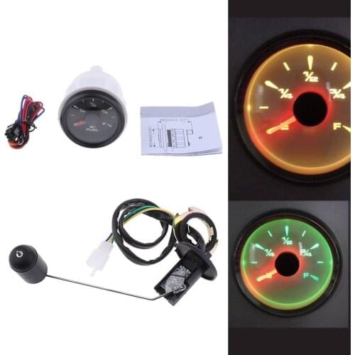 Black 52mm Boat Gas Level Gauge Indicator + Fuel Level Gauge Sensor Adjustable
