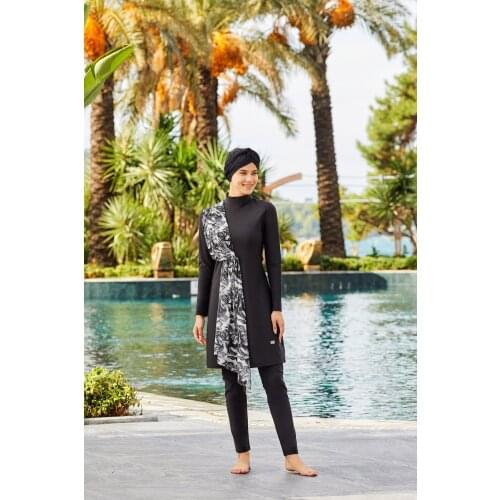 Black Tulle Detailed Lycra Hijab Swimwear Turkish' Muslim Swimsuit Burkinis Modest Clothing Islamic Long Sleeves Hijab Full Cover Sw