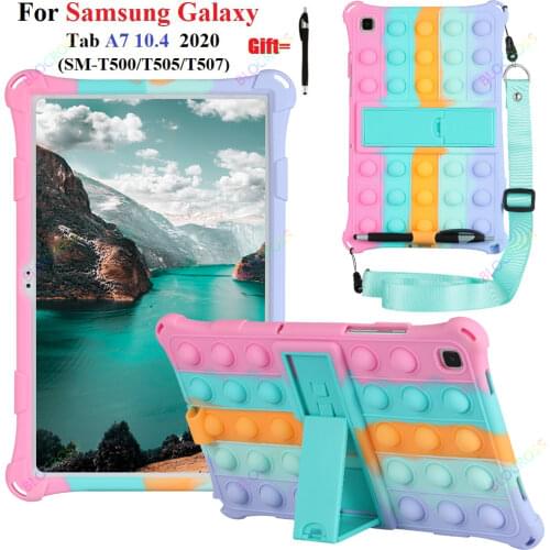 Pop Push It Case For Samsung Galaxy Tab A7 10.4'' Tablet 2020 SM-T500/T505/ T507 Silicon Stand Holder with Shoulder Strap Stylus