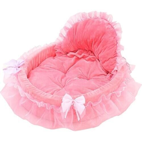 Pet Dog Puppy Princess Bows Lace Heart Elegant Lovely Bed Bowknot Lace Doghouse Pets Doghouse Supplies Pet Warm Bed