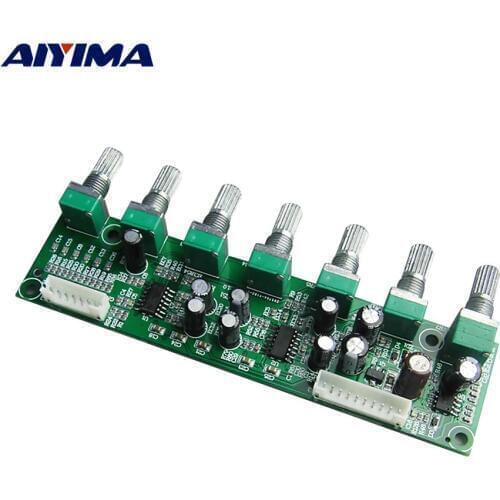 AIYIMA Home Theater 5.1 Power Amplifier Preamplifier Audio 6 Way Independent Volume Bass Frequency Adjustment Auto Mute DC15-35V