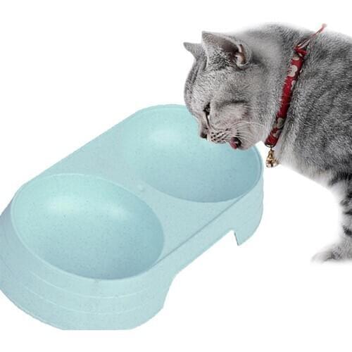 Double Cat Food Bowl Wheat Straw Cat Feeding Bowl Puppies Water Bowl Pet Feeding Accessories Pet Kitten Feeders Supplies