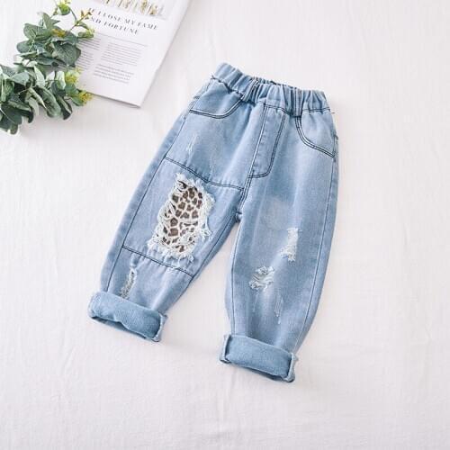 Baby Girls Jeans Spring Autumn Leopard Print Denim Pants for Girls Toddler Girls Pants Elastic Waist Children Trousers 2-6 Years