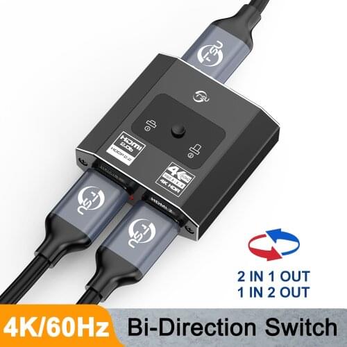 HDMI Splitter 4K 60Hz Switch 1x2/2x1 Adapter Bi-Direction HDMI Switcher 2 in 1 out for PS4 PS5 Xiaomi TV Box DVD HDMI Switch