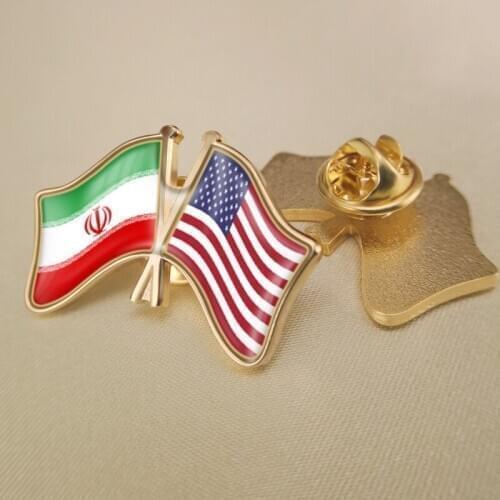 Iran and United States Crossed Double Friendship Flags Lapel Pins Brooch Badges