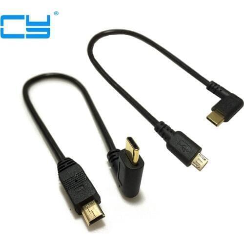 Micro Mini USB Cable 5Pin Male to Male USB 3.1 Type C Elbow to Mini Micro USB 2.0 OTG Data Adapter Converter Charging Cable 25cm