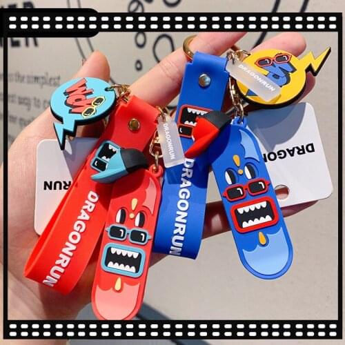 Creative Fashion Crazy Skateboard Keychain Personality Simple Car Pendant CuteCartoon Couple Birthday Bag Key Chain Ring Pendant