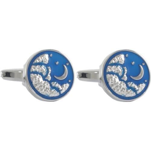 Moon And Stars Night Sky Scene Round Cufflinks Starnight Cufflinks Fathers Day Gift Cuff Links Birthday Gifts Cuff Links
