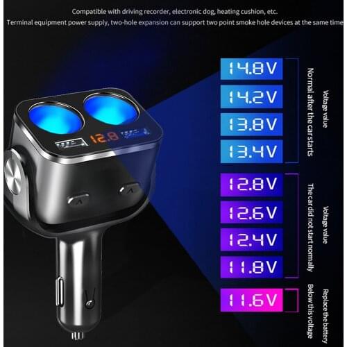 Car Cigarette Lighter Auto Splitter Socket Dual USB Car Charger QC 3.0 Fast Charge with Switch Voltage Display 12-24V