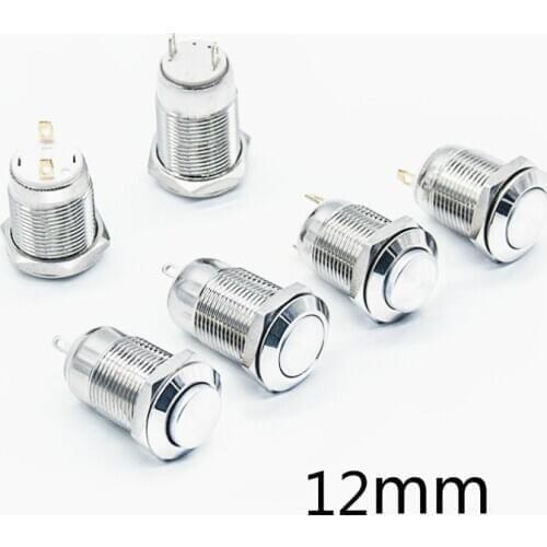 1pc 12mm Metal Push Button Switch Self-locking Latching/Momentary Reset Waterproof High/Flat Round 2 pins Nickel plated brass