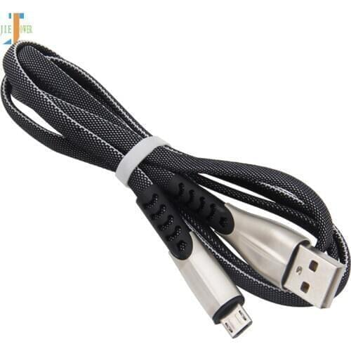Micro USB Cable Zinc alloy metal flat braided Fast Charge Data Cable for Samsung LG tablet Android USB Charging Cord 100pcs/lot