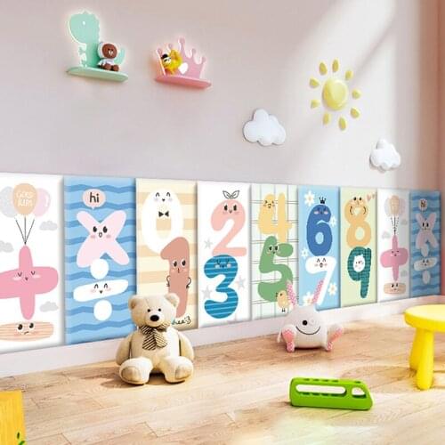 3D Soft Wall Stickers For Kids Room Wall Decoration Cartoon Digital Foam Anti-collision Self-adhesive Home Wall Skirting Sticker