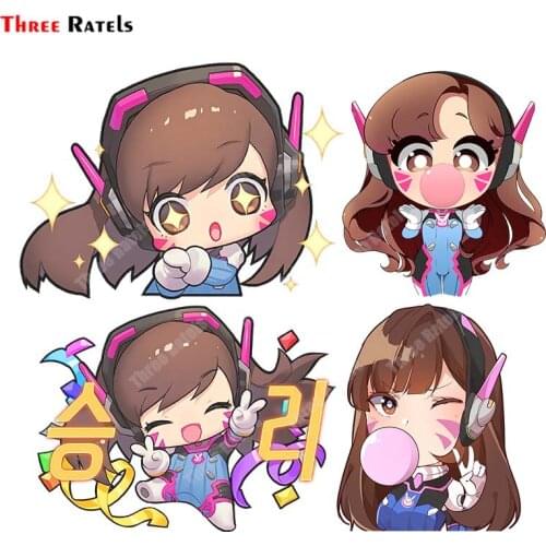 Three Ratels B458 Chibi D.VA Decals For Various Car Accessory Decor Vinyl Material Waterproof Protected Cartoon Stickers