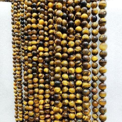 Natural tiger eye stone loose beads Semi-finished product 4-12mm tiger eye stone beads Necklace DIY bracelet accessories 39cm