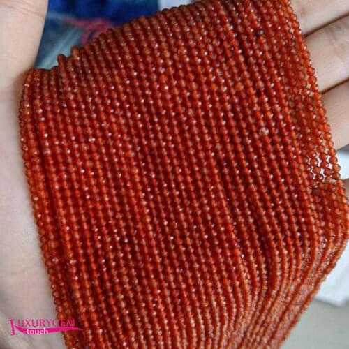 Natural Red Agates Stone Loose Small Beads High Quality 2.5mm Faceted Round Shape DIY Gem Jewelry Accessories 38cm wk337