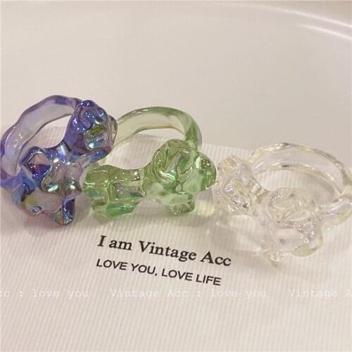 New Korean Transparent Rings Symphony Cartoon Animal Bear Rings for Women Girl Summer Cute Y2K Jewelry Accessories Gift