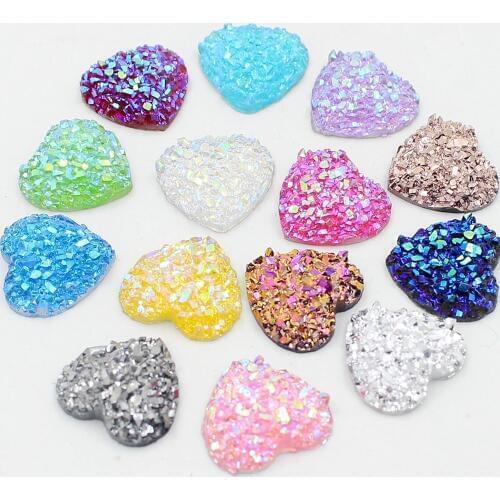 New Fashion 50pcs/lot 12mm Multi AB color Ore surface Design Flatback Resin Heart Stone Beads,Resin flatback Rhinestone