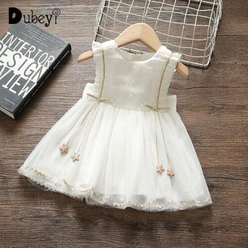 Baptism Dress for Baby Girl Christening Toddler Dress First Birthday Little Girls Clothing Sparkle Bow Star Princess Party Dress