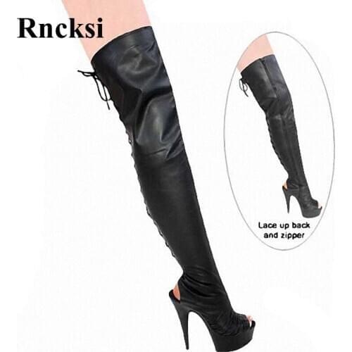 Rncksi New Spring Sexy Women Fish Toe Party 15cm High Heels Night Club Over The Knee Boots Girl Pole Dancing Shoes Boots