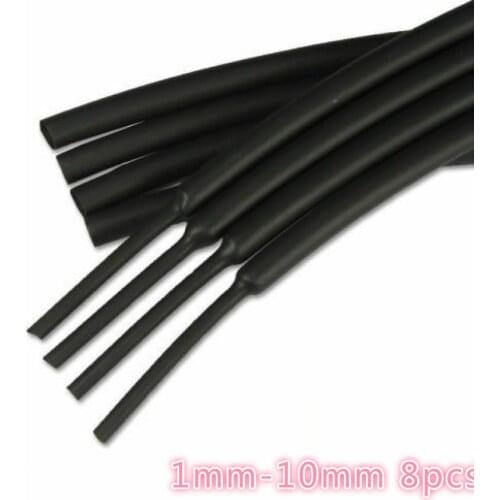 2 times Heat shrink tubing Ratio 2: 1 Heat shrinkable tube pb-free black 1mm 1.5mm 2mm 3mm 4mm 5mm 8mm 10mm