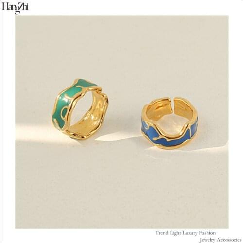 Handmade Oil Dripping Craft Vintage Irregular Niche Light Luxury No Fade Brass Ring for Women Girls Jewelry Gift 2021Hangzhi