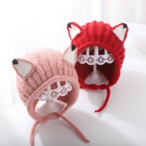 Cartoon Fox Knitted Hat For Baby Girl Accessoreis Kids Winter Beanie Caps Warm Ear Protection Children Hat Baby Stuff
