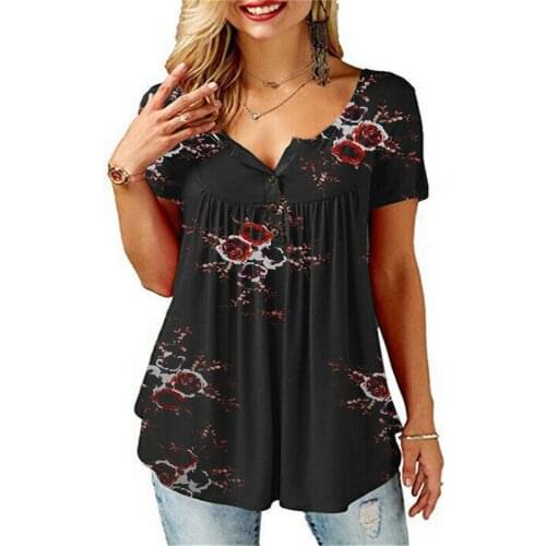 2019 New Womens Print T-Shirt Casual Baggy Fit V Neck Top Ladies Turn Up Loose Oversized Tee Size Femme Tees