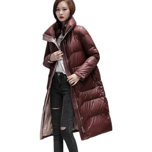 2021 New Womens Korean Long Down Jacket Warm Winter Fashion 90% White Duck Down Outerwear Casual Parka Overcoat Ropa Mujer Trend