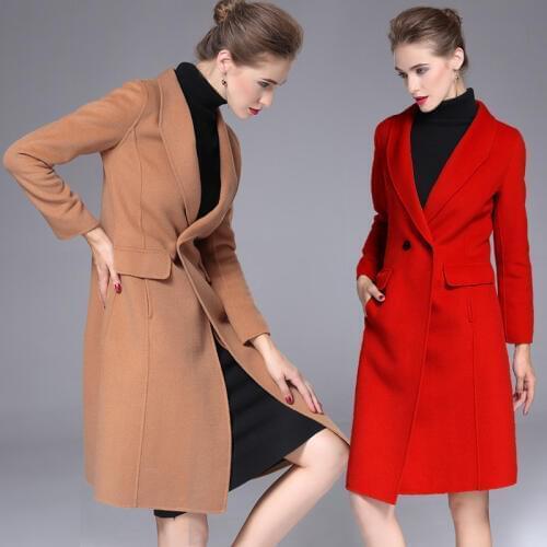 Womens winter overcoats red coffee Double-sided wool cashmere outwear 2019 autumn plus size ladies fashion long free ship