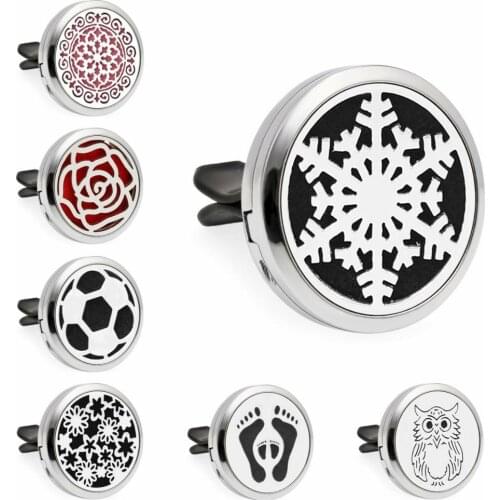 Snowflake soccer 30mm Car Locket Essential Oil Perfume Locket Car diffuser Vent Clip random 10pcs Pads