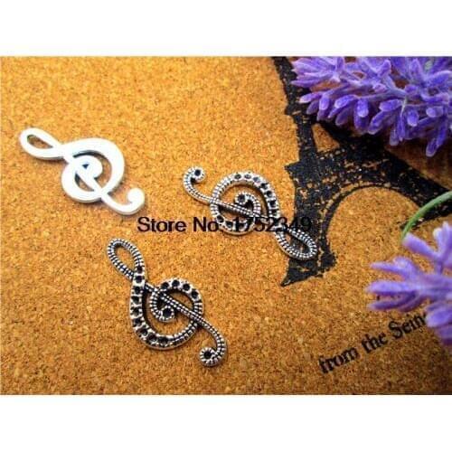 15pcs Musal Charms--Antique silver Tone Treble Clefm,mus note charm pendant 33x15mm