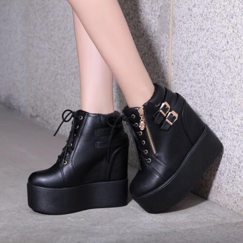 2020 New Skull Lace-up Women Ankle Boots Platform Wedges Boots Black White Female Short Boots Zipper Gothic Ladies Shoes