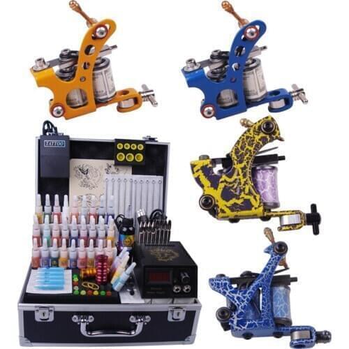 4 top complete tattoo machine set cosmetic permanent makeup gun tip needles grip kit