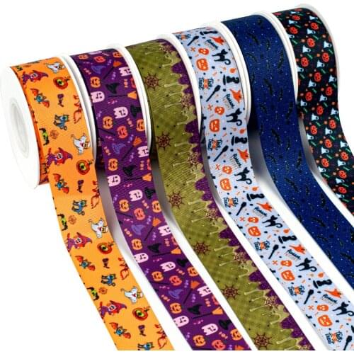 5 Yards Halloween Grosgrain Ribbons Ghost Bat Trick or Treat Printed Gift Wrapping Ribbon Hair Bow Craft Party Decoration