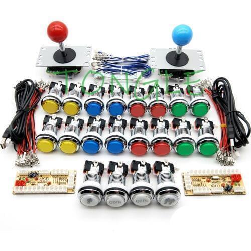 Zero Delay Arcade cabinet DIY kit for 5V LED chrome push button SANWA Joystick 1 & 2 player COIN button USB to PC / Raspberry Pi