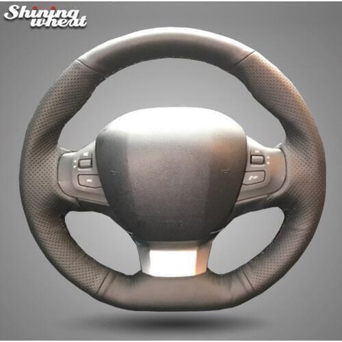 Shining wheat Black Genuine Leather Car Steering Wheel Cover for Peugeot 308 2015- 2017