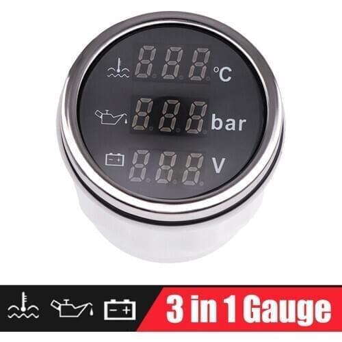 Digital Temperature Gauge Oil Pressure Voltmeter For Auto 3 in 1 Multi-Function Gauge With Alarm Automotive Goods 52MM