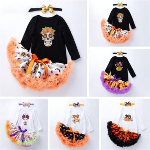 Halloween Baby Girl Clothing For Kids Romper Cotton Long Sleeve Toddler Pumpkin Jumpsuit Tutu Dress Costumes Popular 3pces