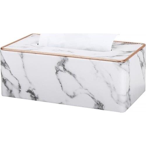 Marble Pattern Tissue Box Cover Holder With Leather Gold Edge Hotel Drawer Luxury Business Office Dining Home Tissue Boxes