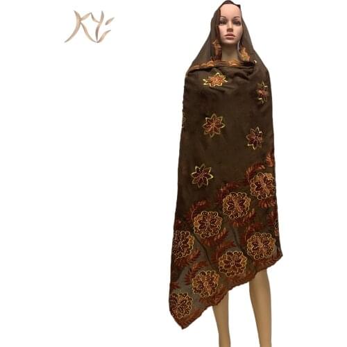 Hot Sale African Women Scarfs Big Circle Design Big Embrodiery Cotton With Grenadine Big Size Scarf For Lady