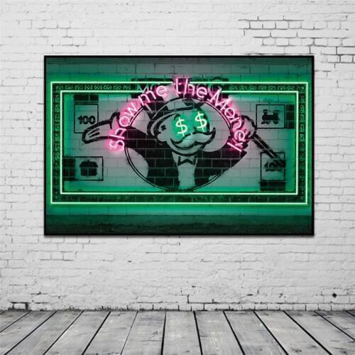 Street Graffiti Art Canvas Painting Show Me The Money Letter Posters and Prints Wall Art Picture for Living Room Home Decor