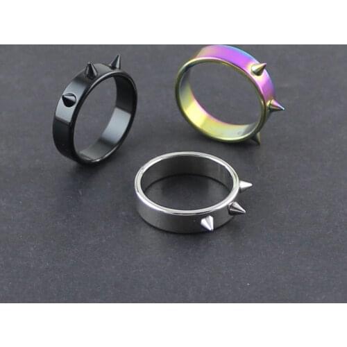 Titanium Steel Spiked Rivet Cone Self-defense Nail Barbed Rings Thorn Head anti-wolf Ring For Men Women Punk Style самооборона