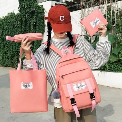 4 Piece Set Women Backpack Canvas High Quality School Bag For Teenage Girls Female Mochila Mucjer Shoulder Bags